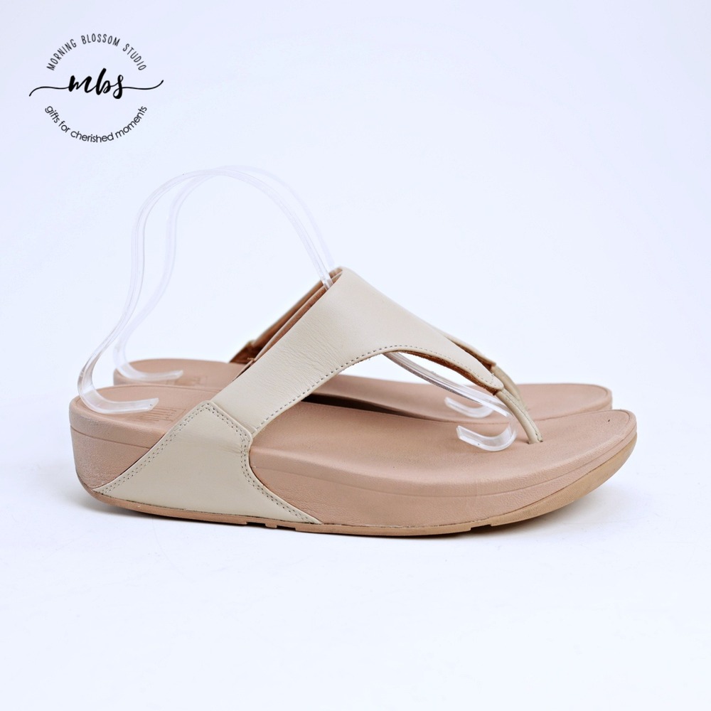 FitFlop Lulu Leather Toe-Post Microwobbleboard Sandals Cream Pink Women 11